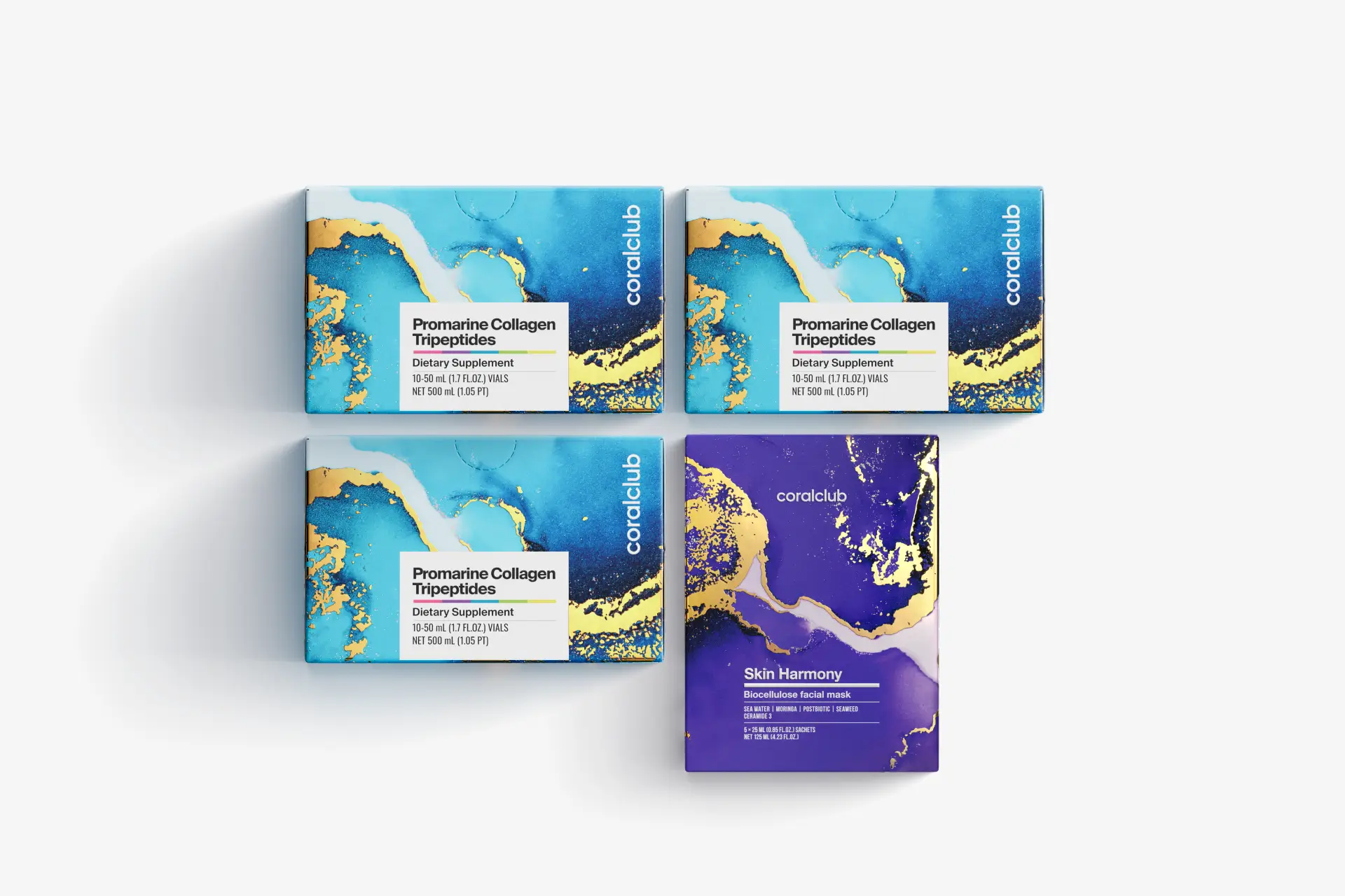 Набір Промарин Трипептиди колагену (курс на 1 місяць) & маски для обличчя біоцелюлозні Skin Harmony (5 саше)